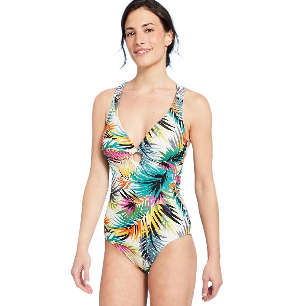 Shade & Shore Green and Blue One Piece with Classic V-Neck